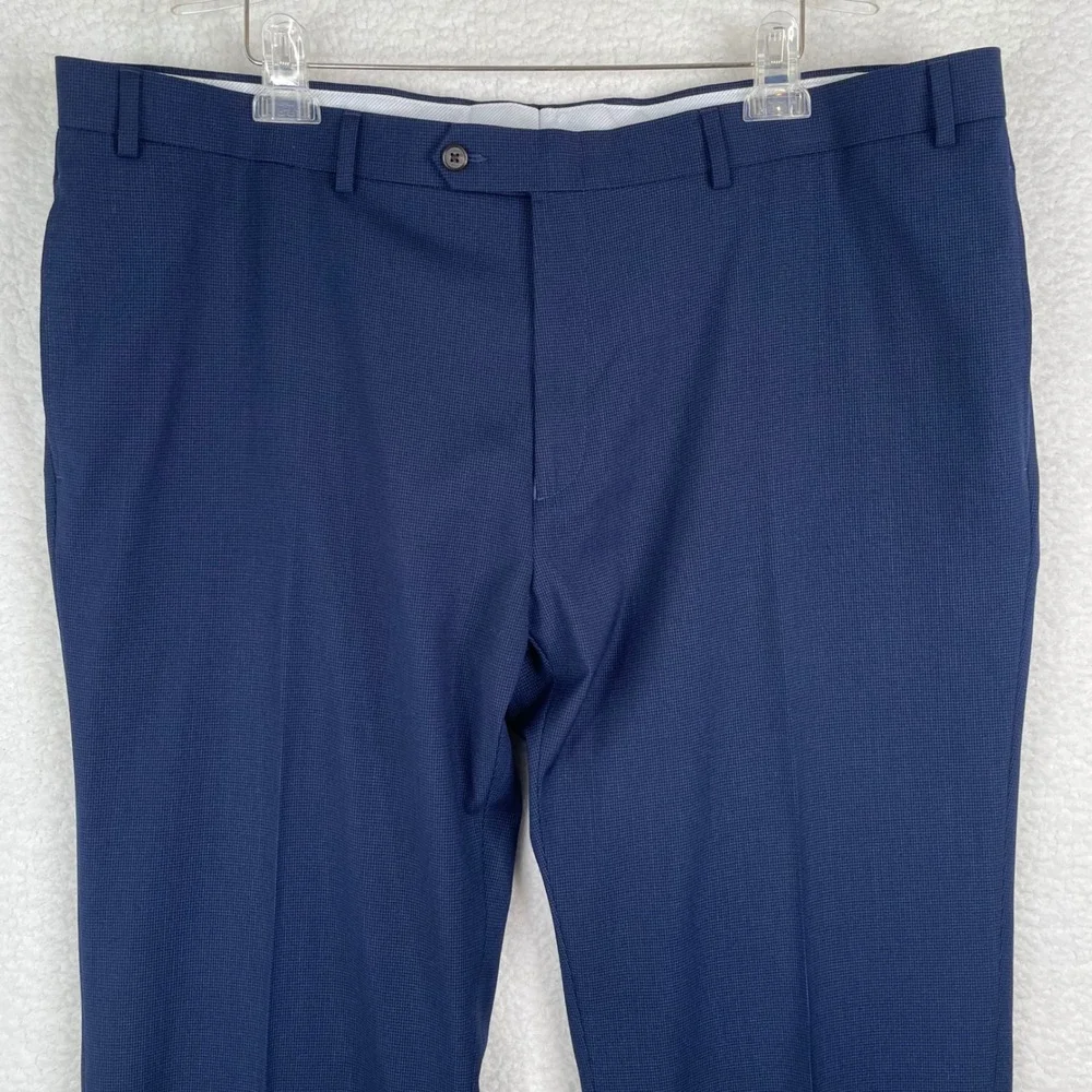 Ralph Lauren Mens Navy Blue Micro Check Dress Pants Flat Front‎ 42x31